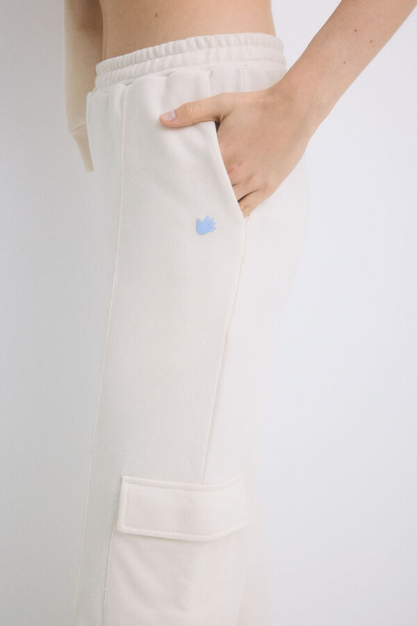 HI&BYE Cal&ccedil;as compridas flare felpa marfim bege