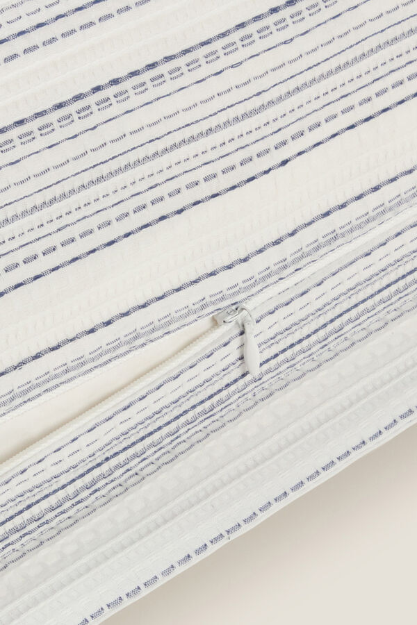 Textura Capa de almofada em tecido riscas de algod&atilde;o azul