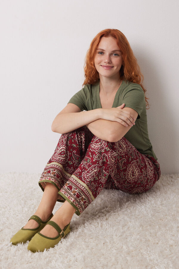 Women'secret Zapatillas casa tipo bailarinas verde kaki