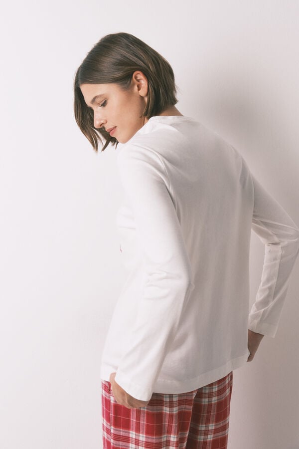 Women'secret Camiseta manga larga 100% algod&oacute;n blanco navidad blanco