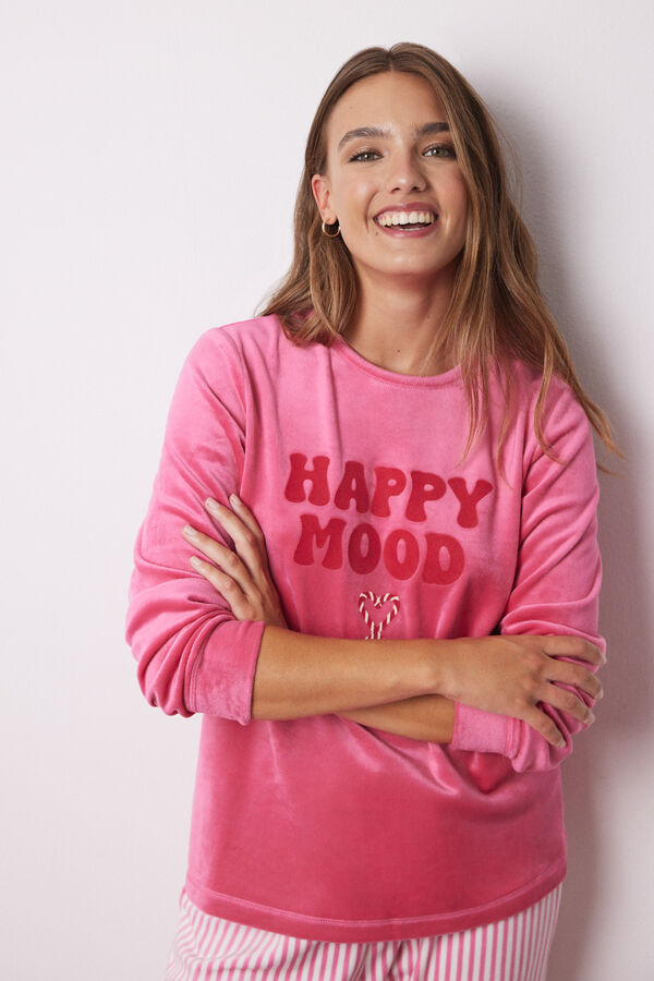 Women'secret Pijama largo terciopelo rayas rosa rosa