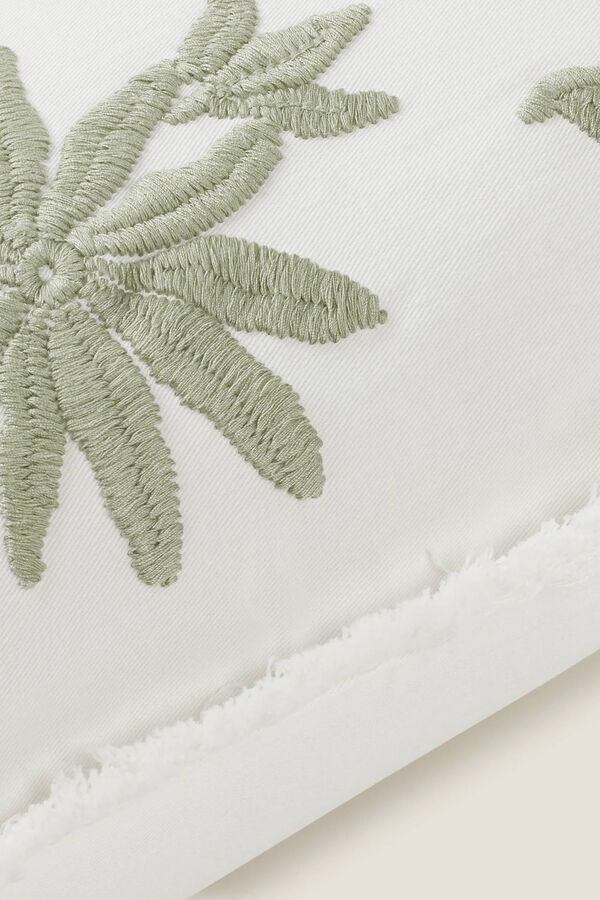 Textura Capa travesseiro algod&atilde;o flores franjas bege