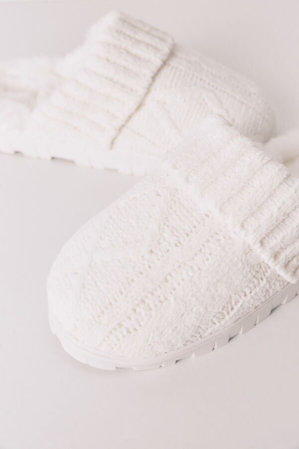 Women'secret Zapatillas casa punto tricot blanco marfil