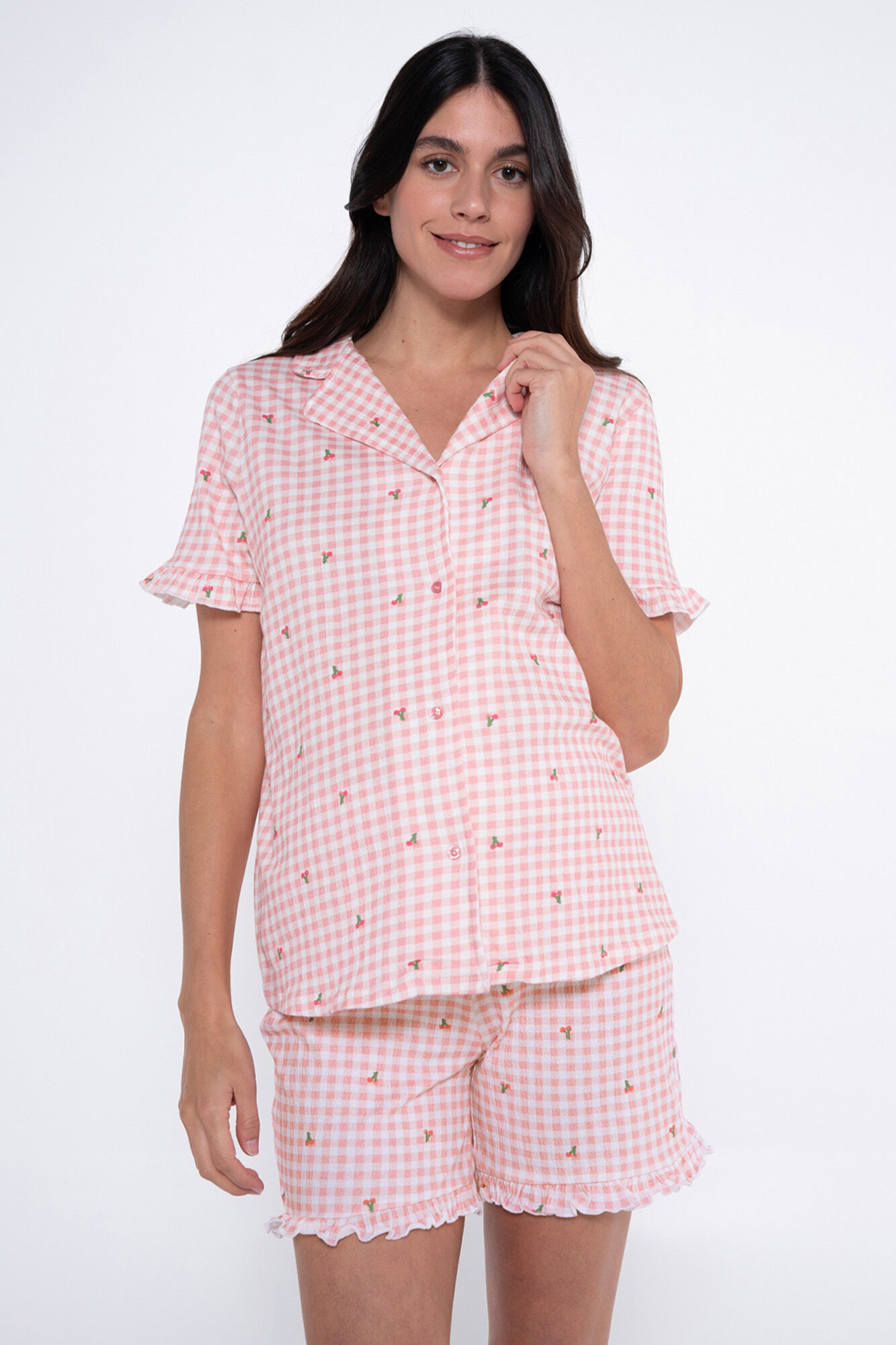 Ohma! Conjunto de pijama de pr&eacute;-mam&atilde; com estampado vichy