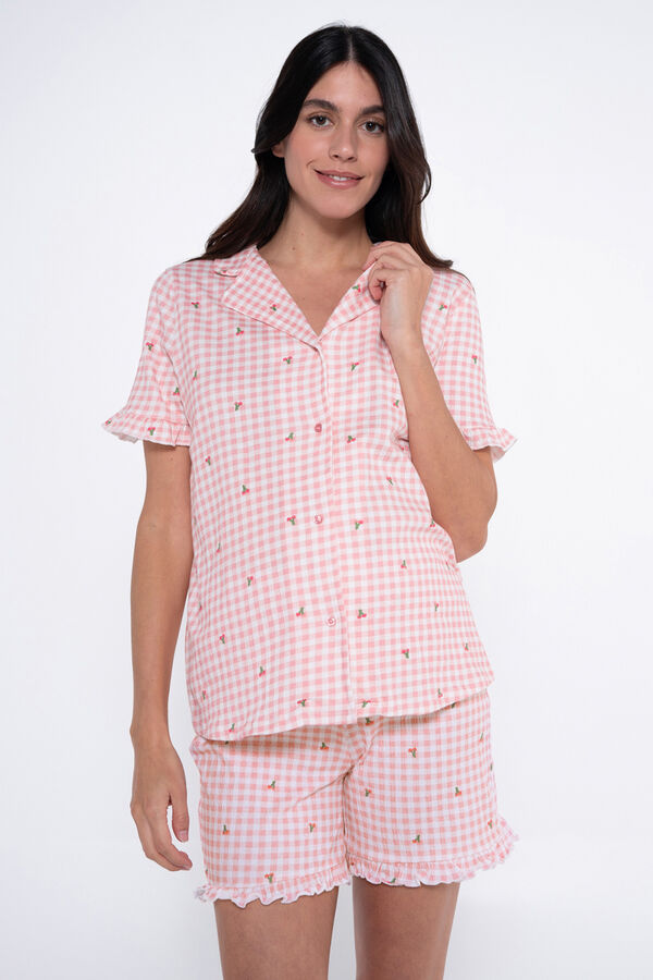 Ohma! Conjunto de pijama de pré-mamã com estampado vichy branco
