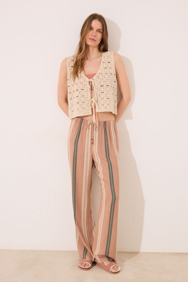 Women'secret Pantalón largo estampado rayas marrón marrón