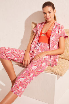 Womensecret Pijama camisero Capri estampado rosa estampado