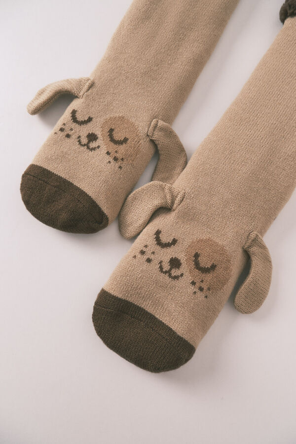 Women'secret Calcetines largos tricot marr&oacute;n print perro beige