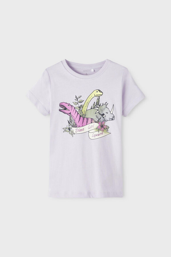 Womensecret T-shirt de menina de manga curta com divertido estampado frontal com purpurinas branco