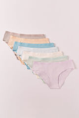 Women'secret Pack 7 cuecas largas em algod&atilde;o lisas logo branco