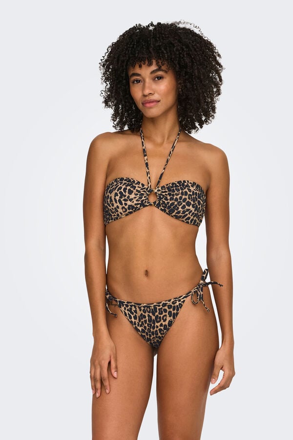 Only Top biqu&iacute;ni bandeau estampado leopardo cru