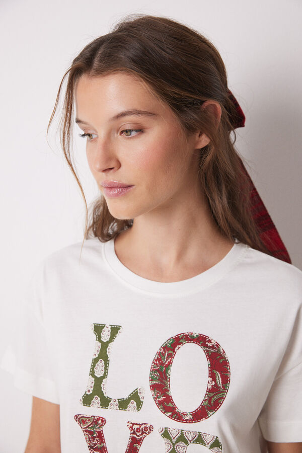 Women'secret Camiseta manga corta 100% algod&oacute;n LOVE marfil