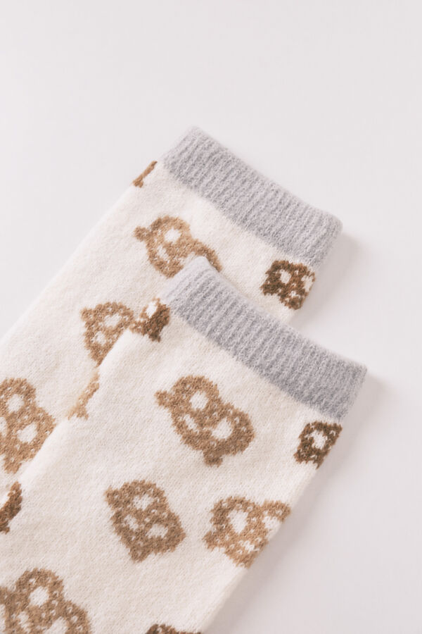 Women'secret Calcetines largos print pretzels blanco