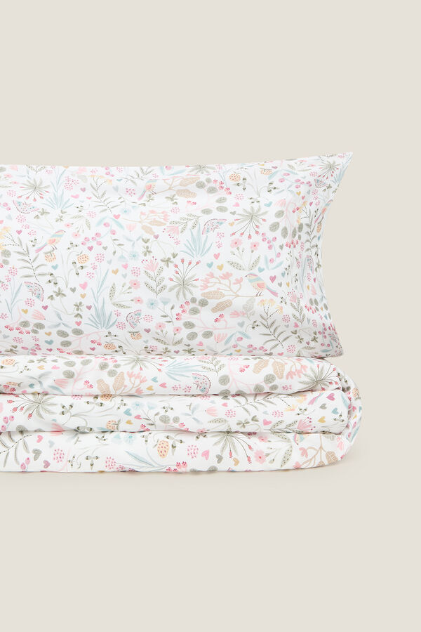 Textura Funda n&oacute;rdica algod&oacute;n flores y mariposas blanco