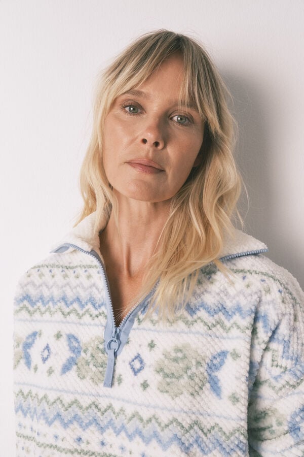 Women'secret Pijama largo polar Jaquard  marfil