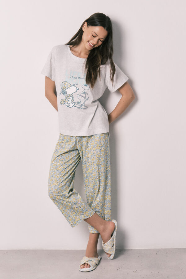 Women'secret Pijama largo algod&oacute;n Snoopy gris