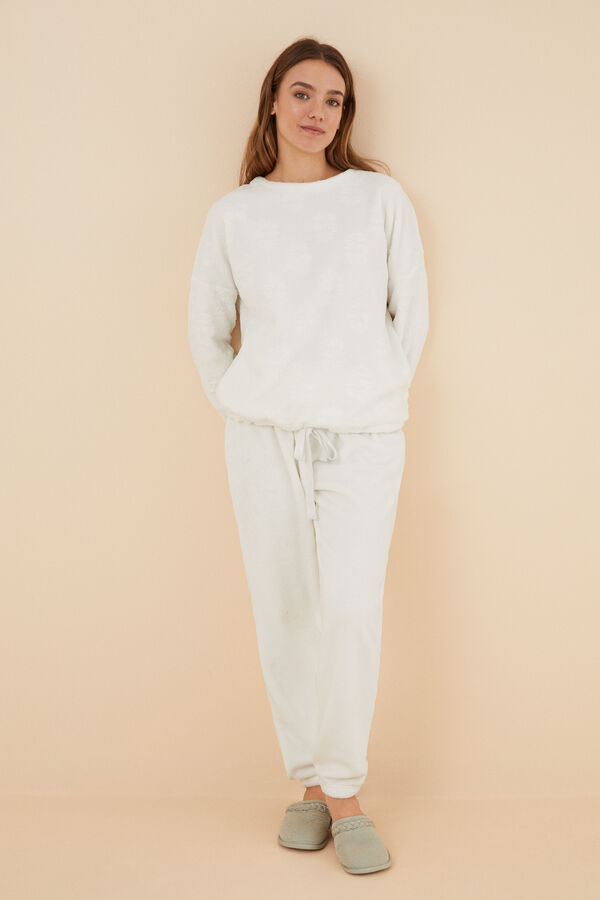 Women'secret Pijama polar blanco marfil