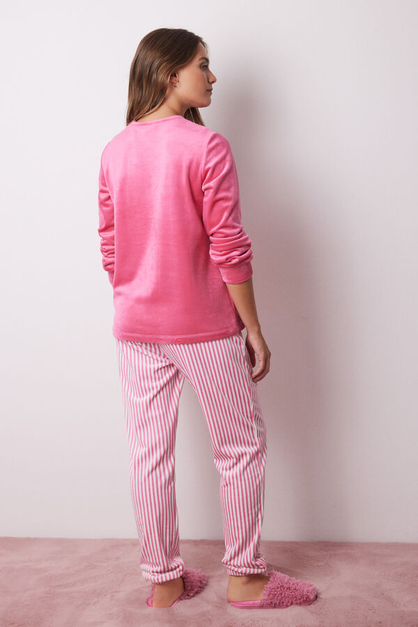 Women'secret Pijama largo terciopelo rayas rosa rosa