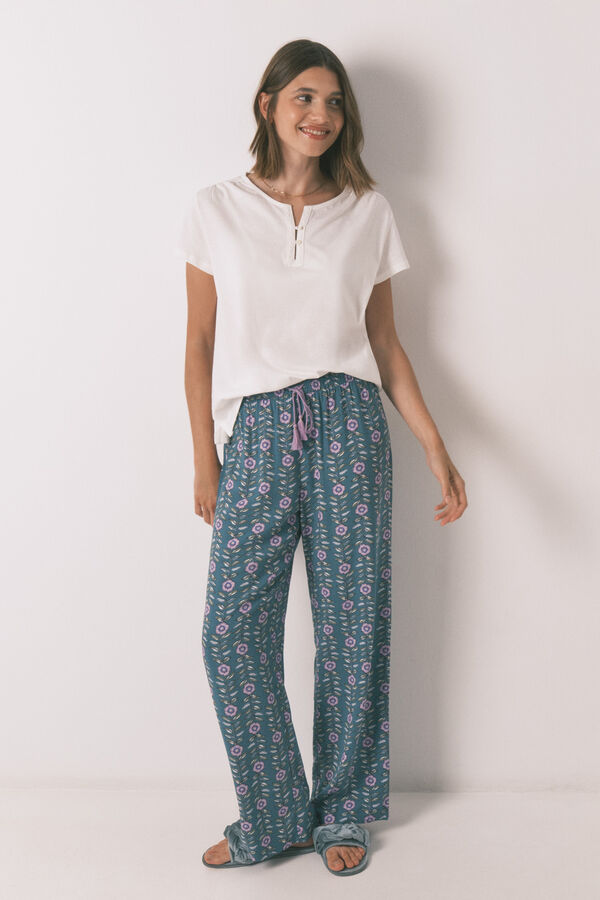 Women'secret Pantal&oacute;n largo viscosa print flores verde