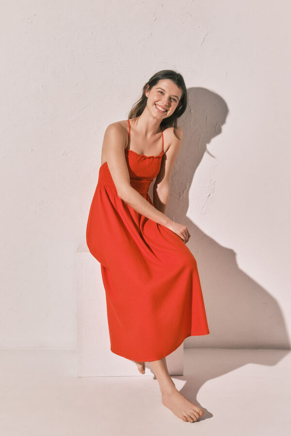 Women'secret Vestido largo con lino naranja coral