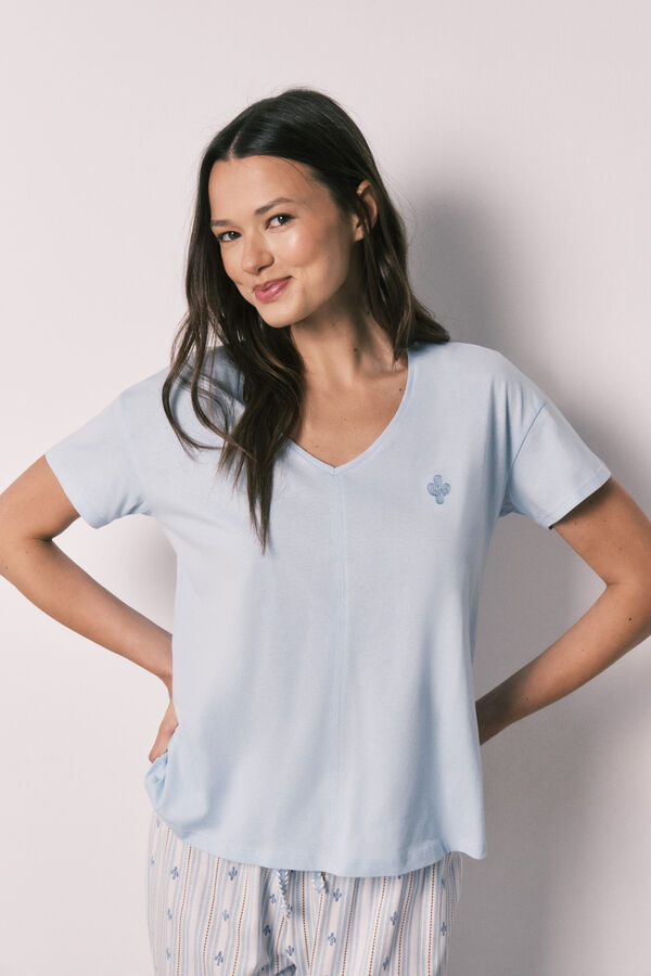 Women'secret Pijama capri em algod&atilde;o azul azul