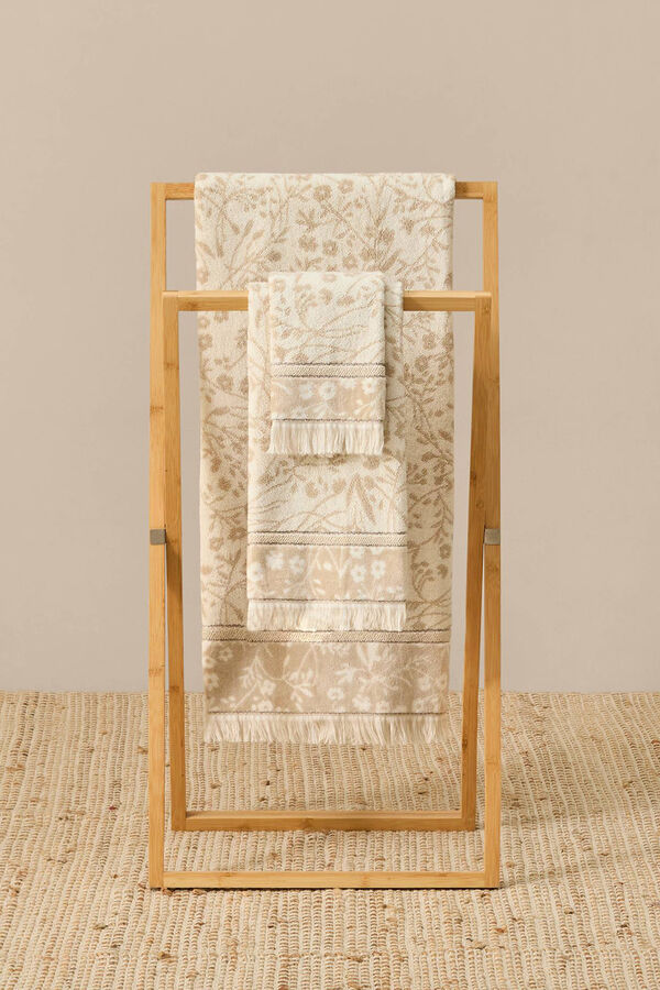 Textura Toalha friso jacquard flores bege