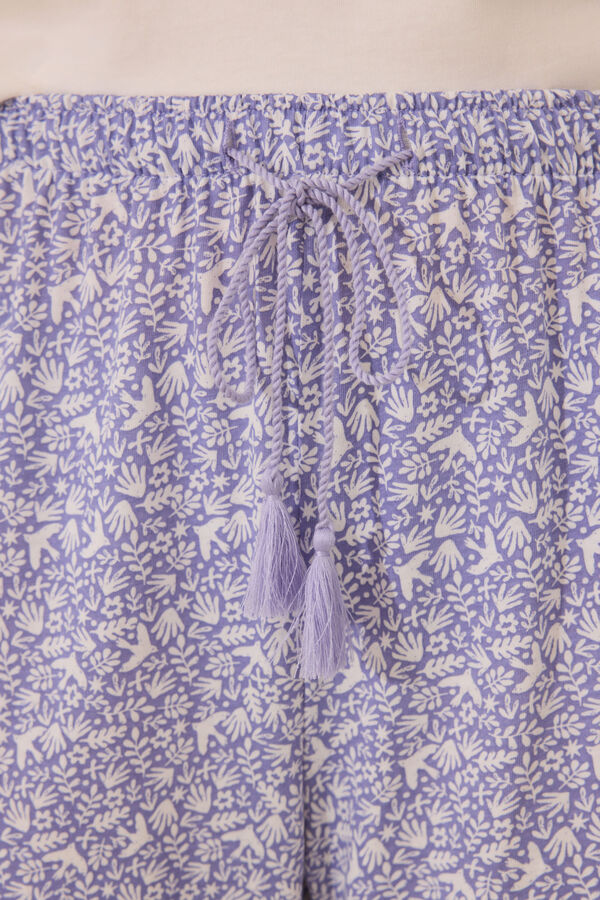 Women'secret Pijama Capri 100% algod&oacute;n blanco flores marfil