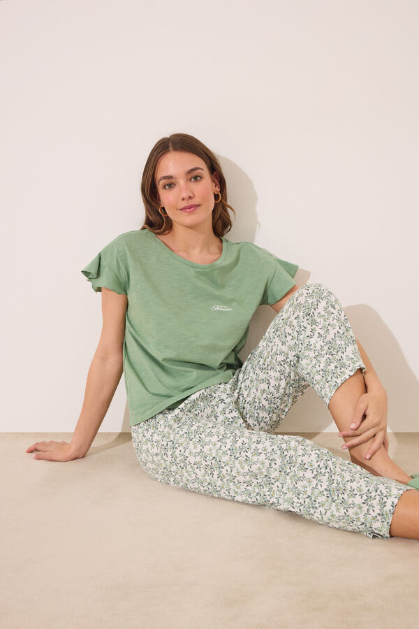 Women'secret Pijama Capri 100% algod&oacute;n verde verde