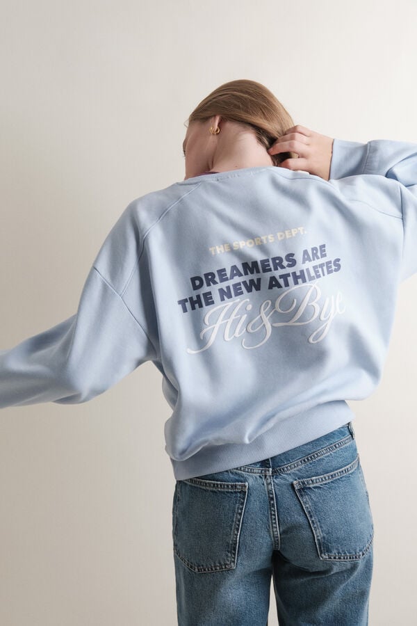 HI&BYE Sweatshirt curto de l&atilde; de algod&atilde;o azul claro azul
