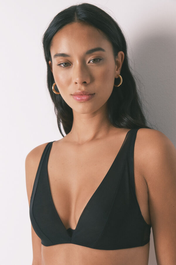 Women'secret Soutien halter de tule preto com fecho especial  preto
