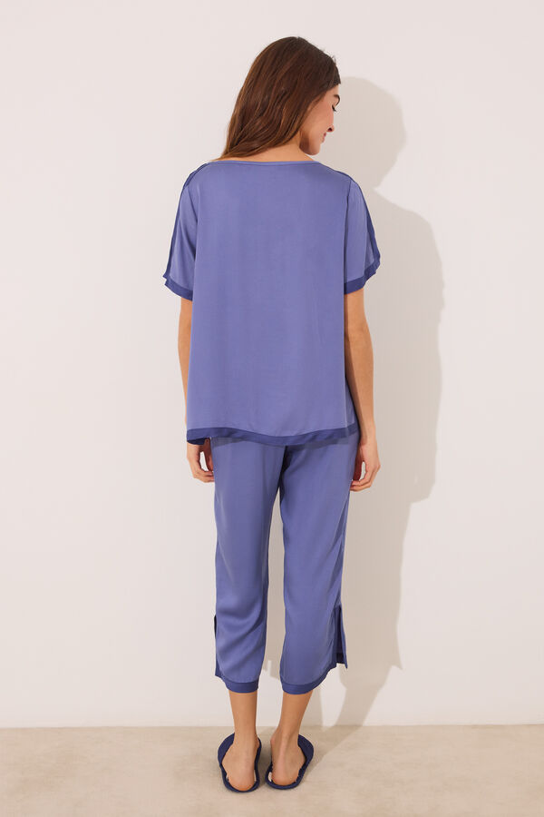 Women'secret Pijama de cetim azul liso azul