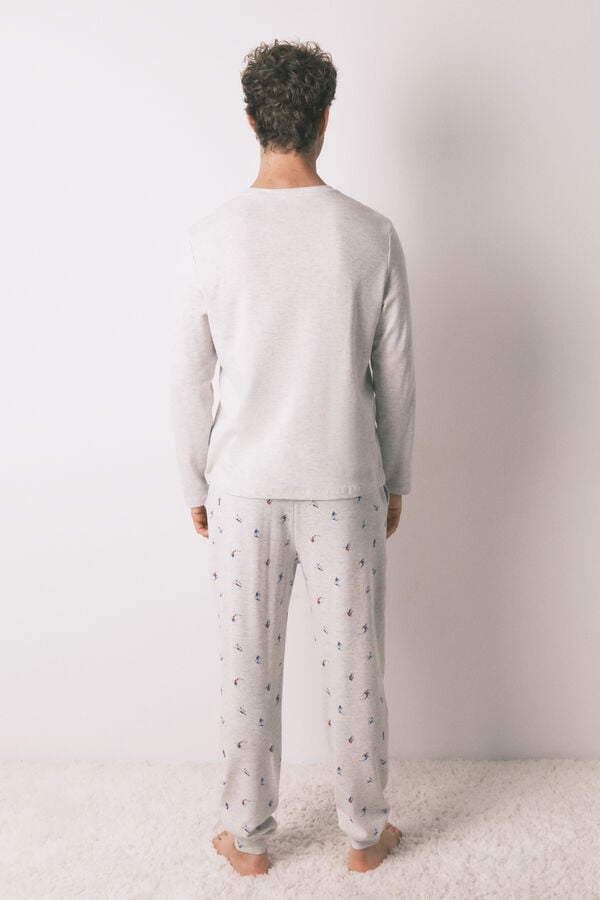Women'secret Pijama comprido masculino 100% algod&atilde;o cinza  cinzento
