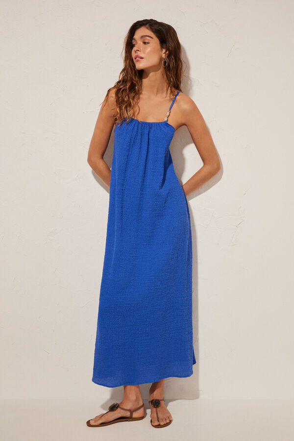 Women'secret Maxi vestido textura azul estampado