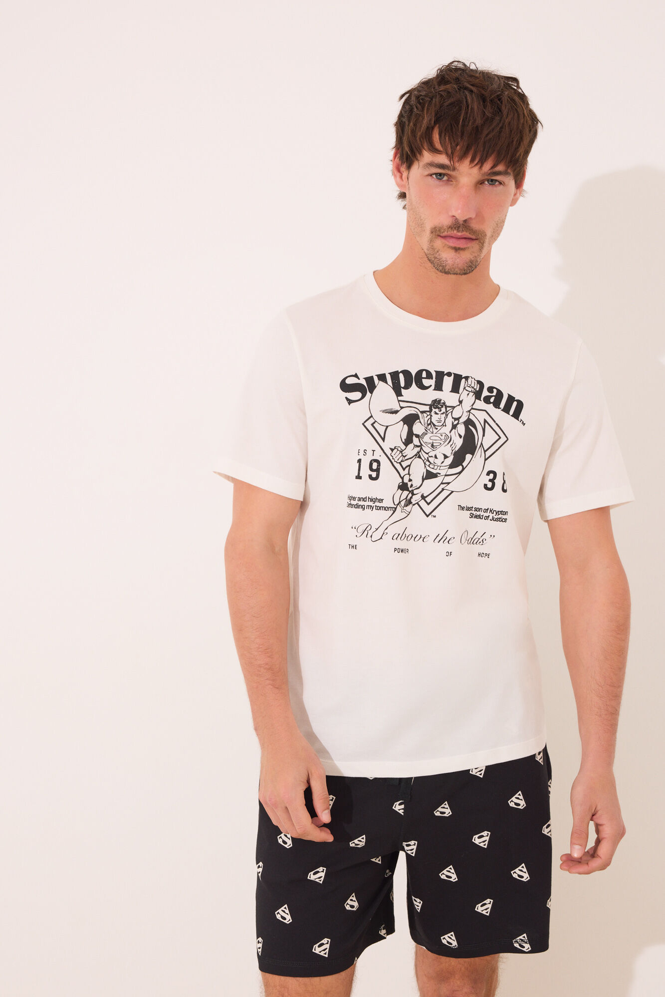 Women'secret Pijama curto Superman de algod&atilde;o marfim