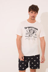 Women'secret Pijama curto Superman de algodão marfim bege