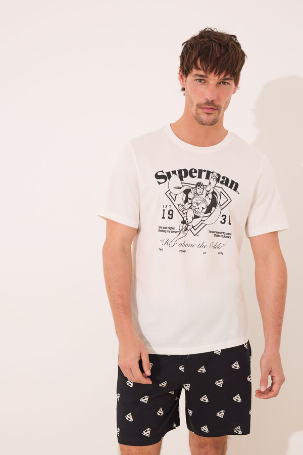 Women'secret Pijama curto Superman de algodão marfim bege