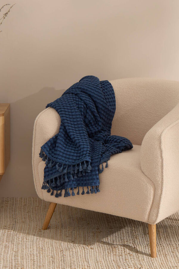 Textura Manta gofre algod&oacute;n bamb&uacute; 120x180cm. azul