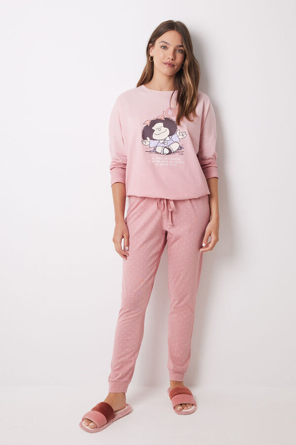 Women'secret Pijama largo 100% algod&oacute;n Mafalda rosa rosa