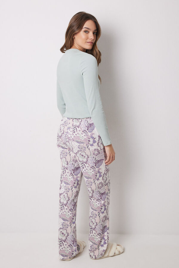 Women'secret Pantal&oacute;n largo 100% algod&oacute;n flores morado/lila
