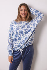 Women'secret Pijama longo de veludo elástico macio azul