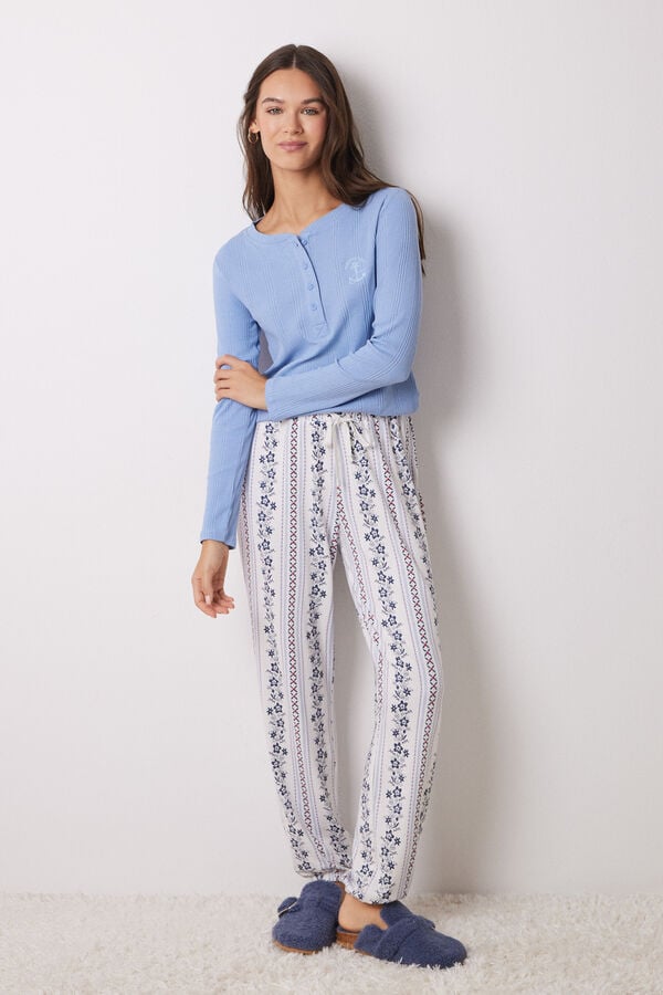 Women'secret Pantal&oacute;n pijama rayas flores blanco
