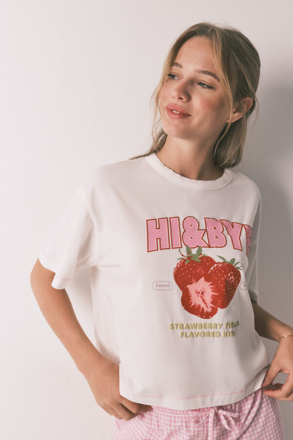HI&BYE Pijama curto 100% algod&atilde;o rosa bege