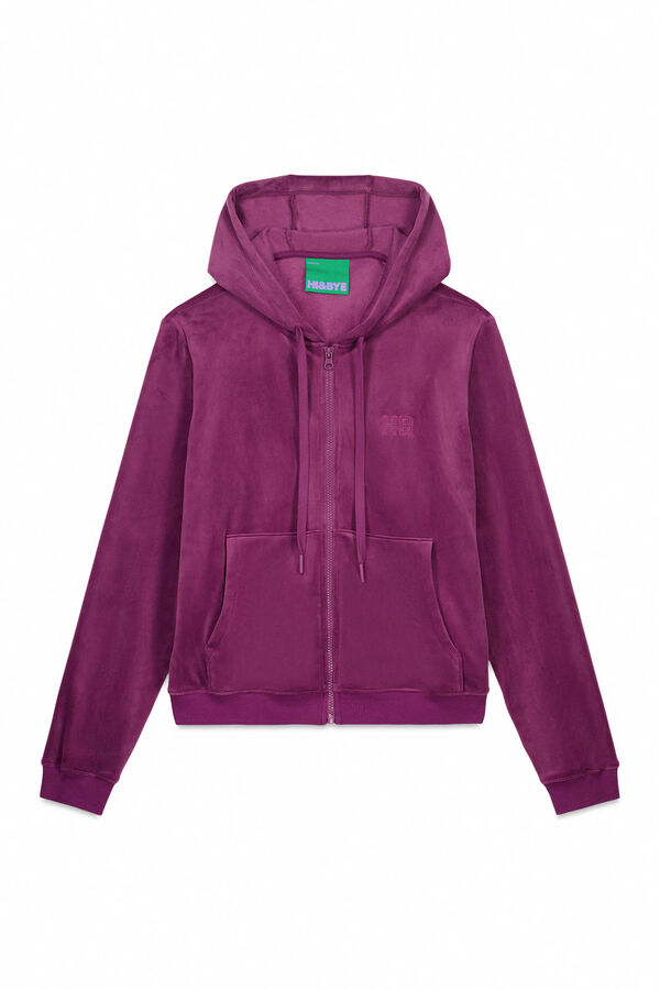 HI&BYE Casaco de veludo com z&iacute;per na fecho-&eacute;clair vinho vermelho