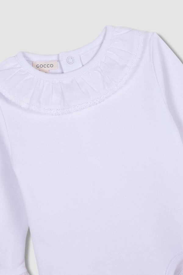 Gocco Body Manga Larga Cuello Volante De Popel&iacute;n Blanco blanco