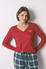 Women'secret Camiseta manga larga waffle rojo rojo