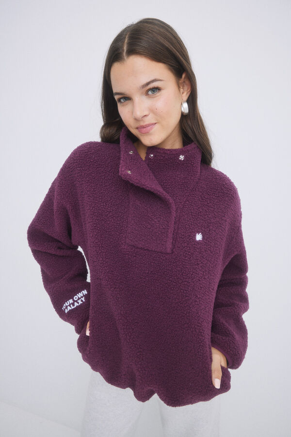 HI&BYE Sweatshirt borrego lil&aacute;s em shearling rosa