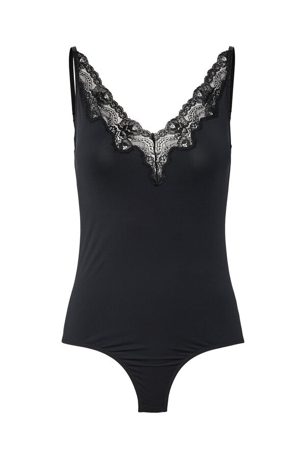 Pieces Body de encaje con tirantes negro