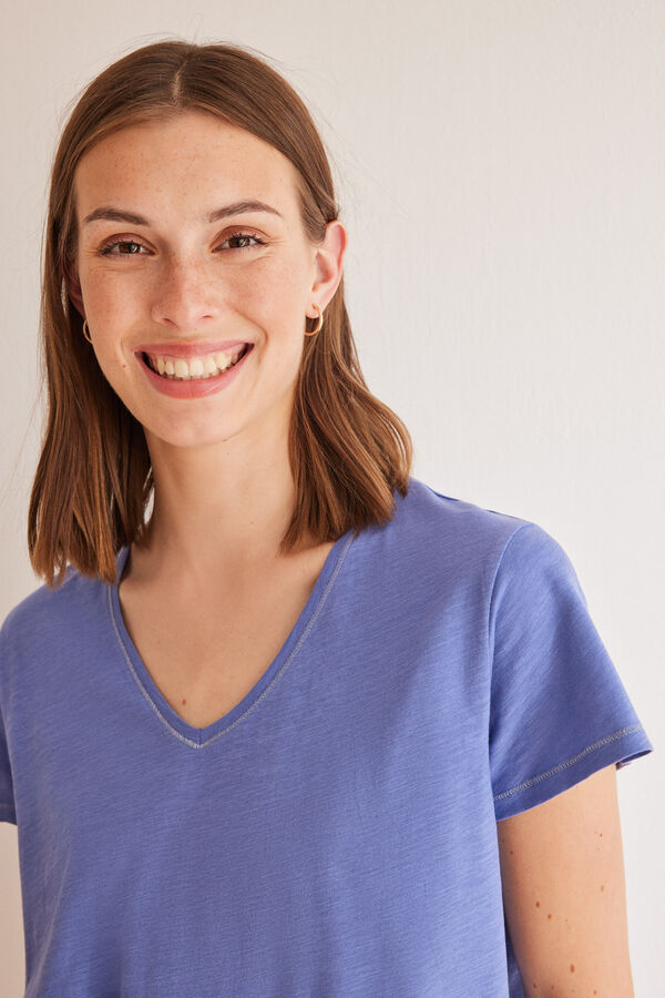 Women'secret Camiseta 100% algod&oacute;n flam&eacute; azul estampado