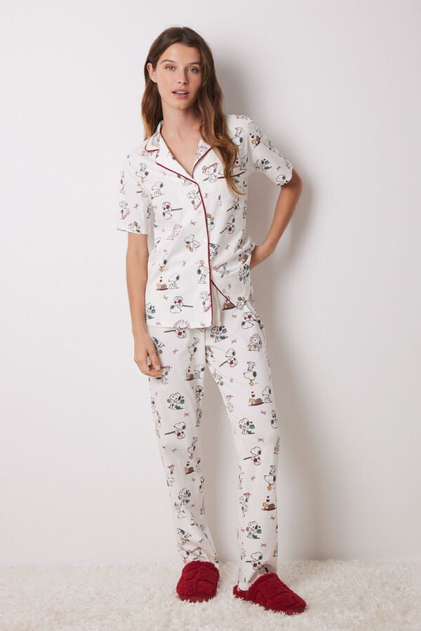 Women'secret Pijama camisero allover Snoopy marfil