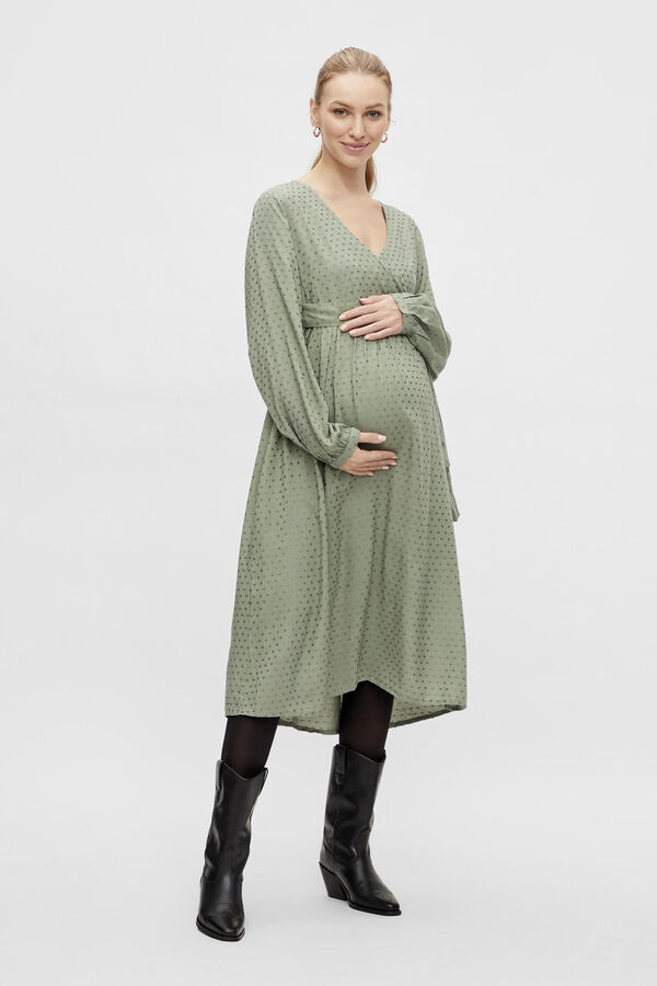 Mamalicious Vestido maternity cruzado midi manga larga  verde
